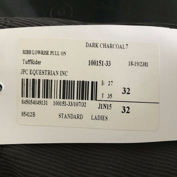 TUFFRIDER Ribbed Breeches NWT 32R Lowrise Pull On Dark Charcoal - Picture 3 of 9